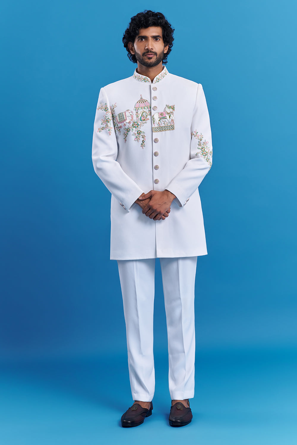 Ivory White Hand Embroidered Bandhgala Suit
