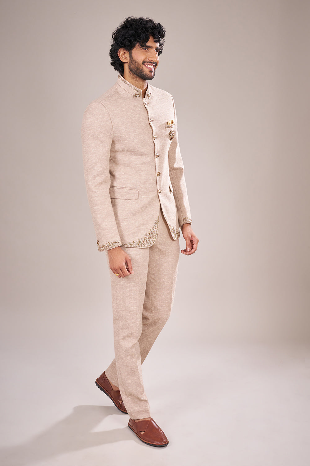 Ivory Silk Bandhgala Set with Heritage-Inspired Embroidery