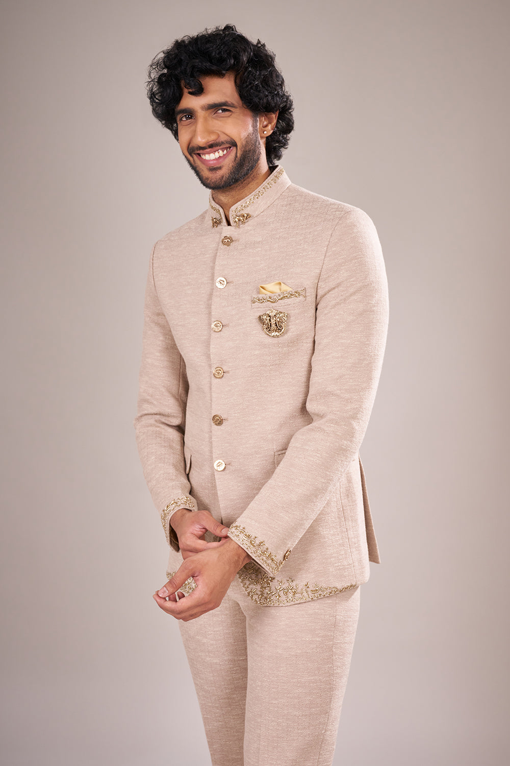 Ivory Silk Bandhgala Set with Heritage-Inspired Embroidery