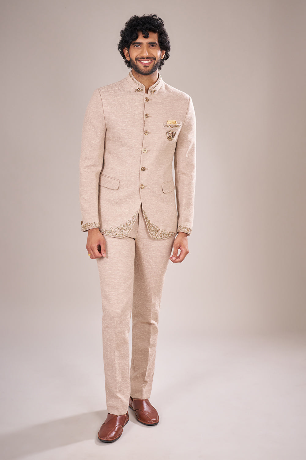Ivory Silk Bandhgala Set with Heritage-Inspired Embroidery