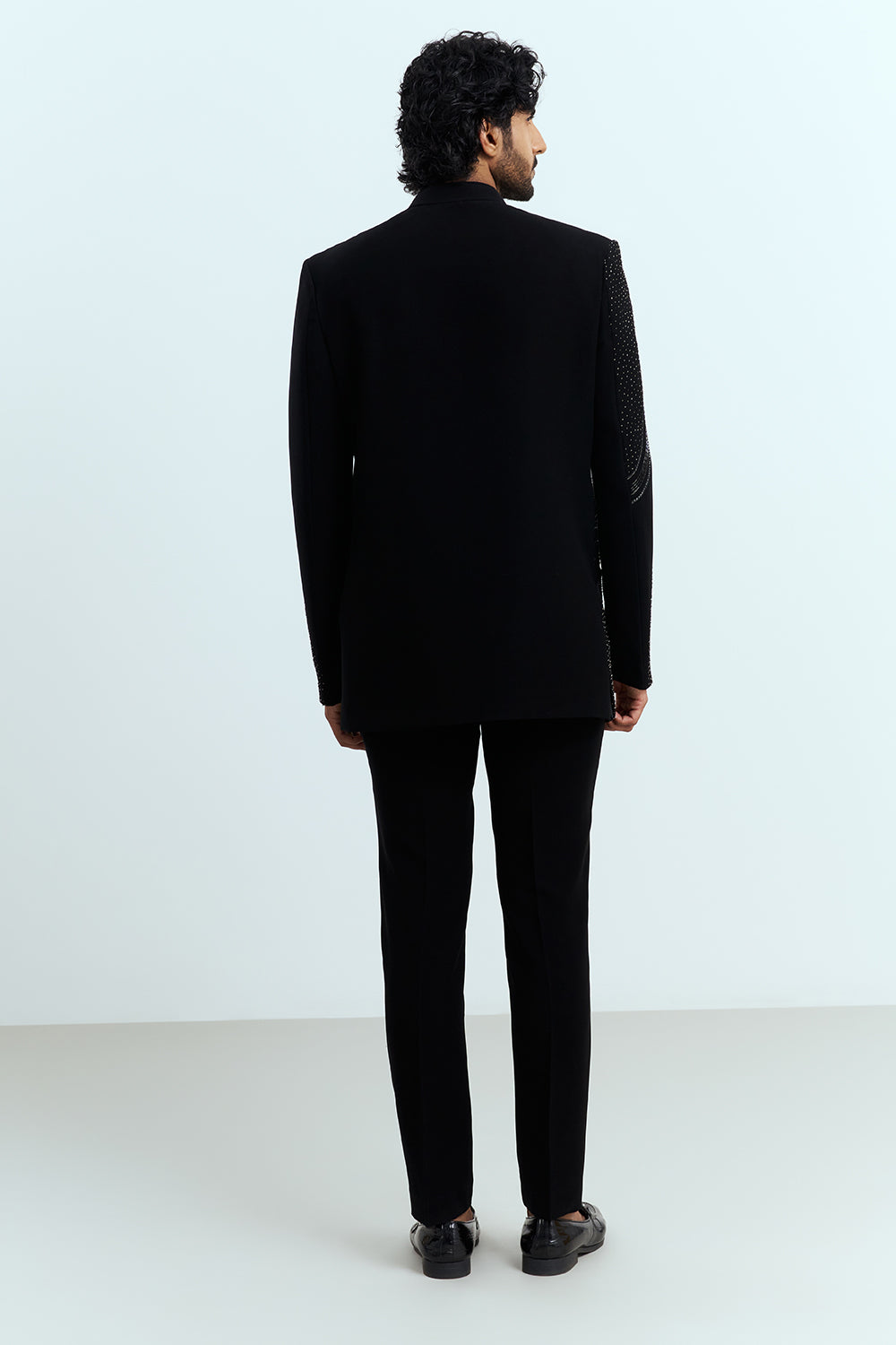 Jet Black Crystal Embellished Indo-Western Men's Suit Set