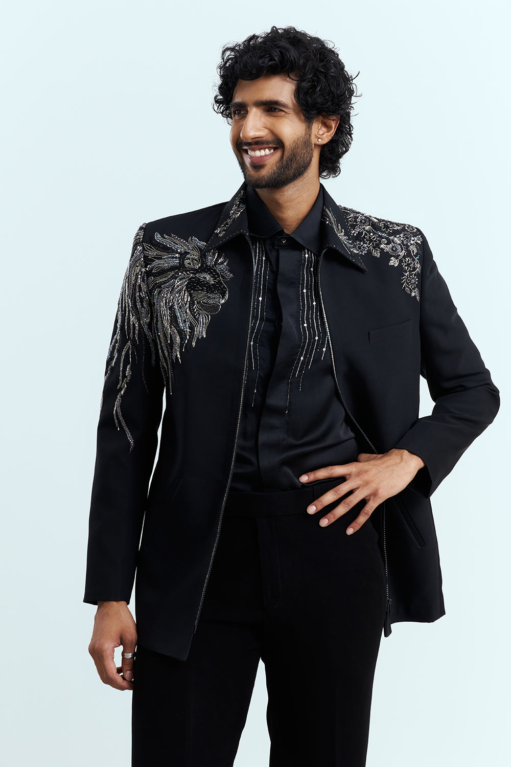 Jet Black Indo-Western Men's Suit Set