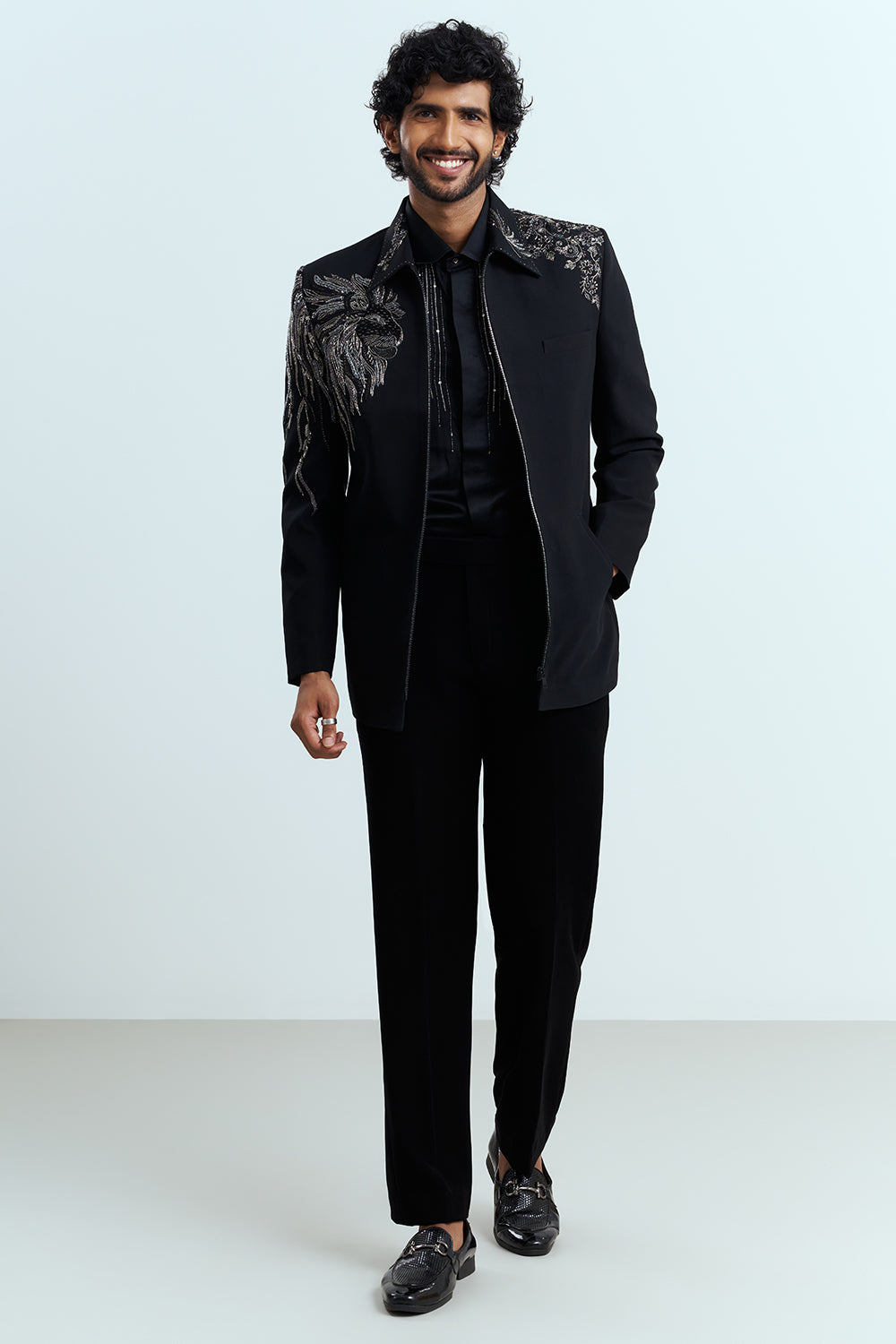 Jet Black Indo-Western Men's Suit Set