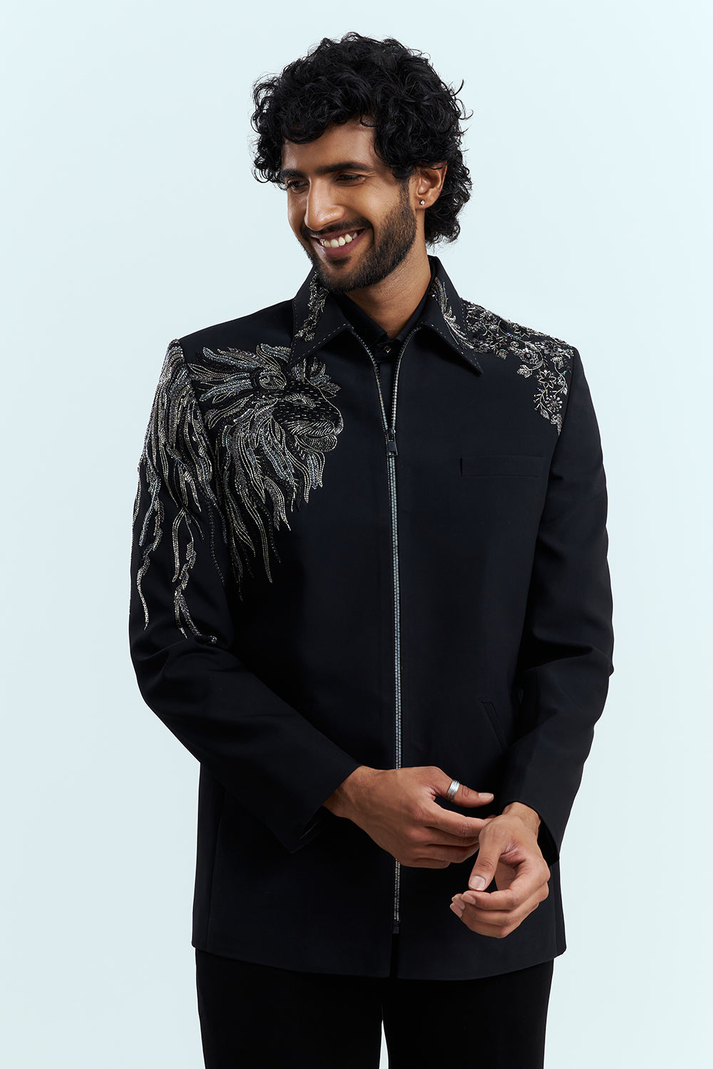 Jet Black Indo-Western Men's Suit Set