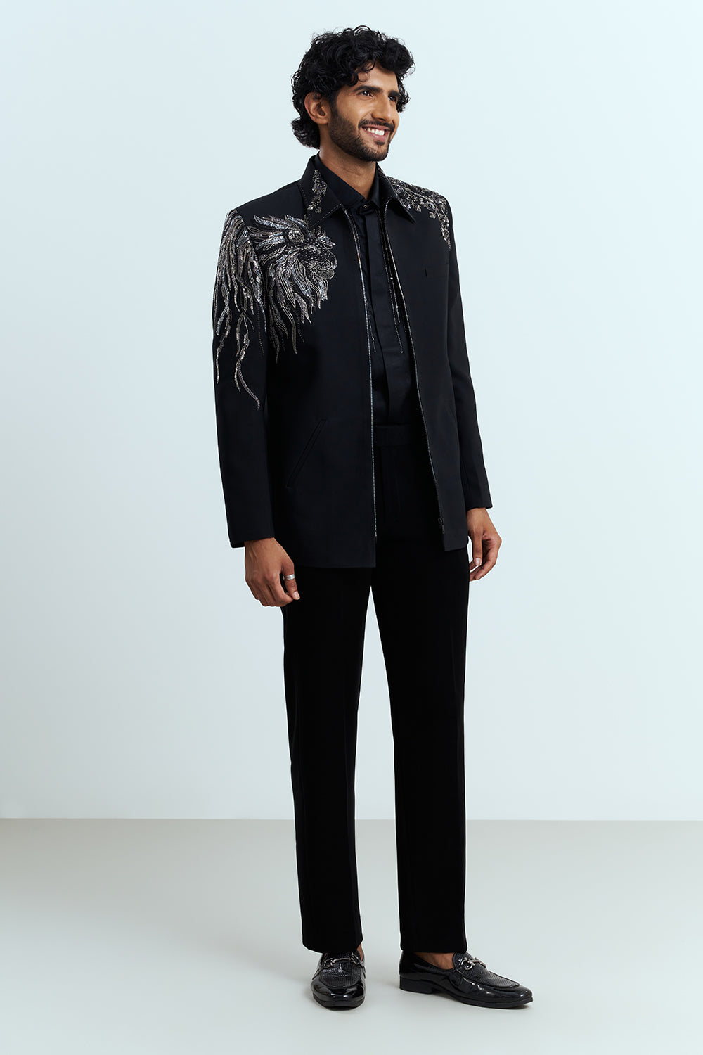 Jet Black Indo-Western Men's Suit Set