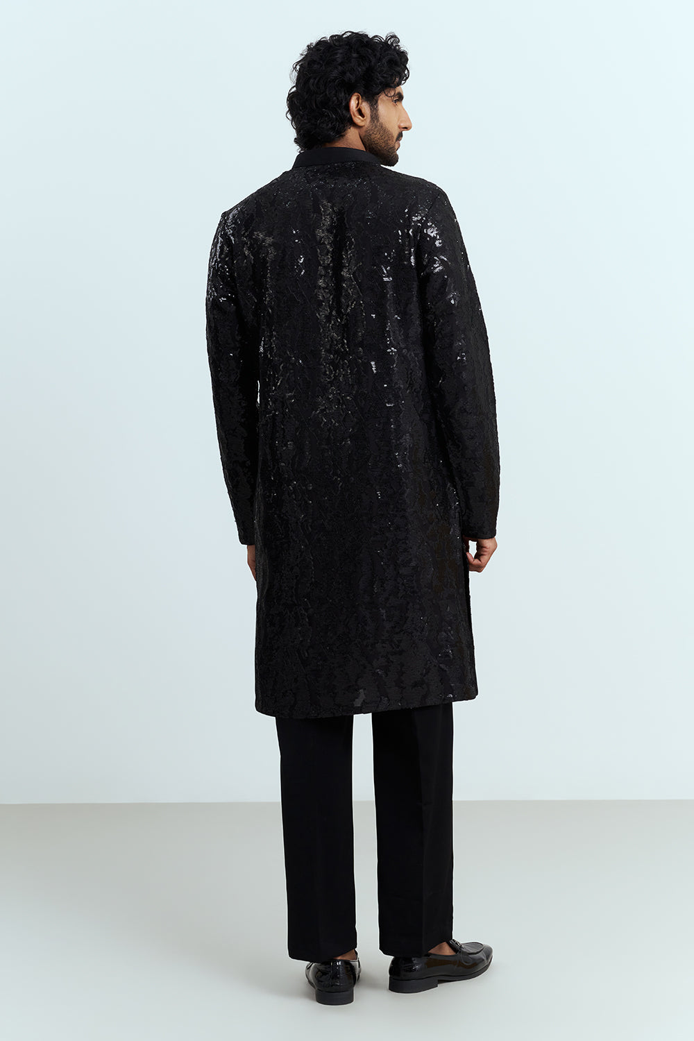 Jet Black Sequinned Men's Kurta Set