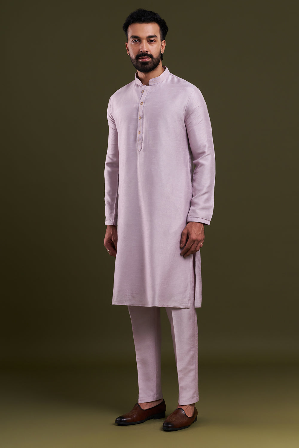 Lavender Art Silk Embellished Men's Kurta with Jacket