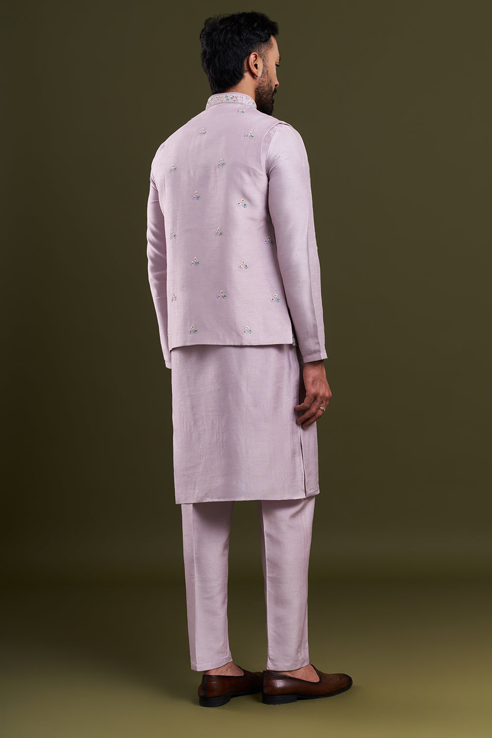 Lavender Art Silk Embellished Men's Kurta with Jacket