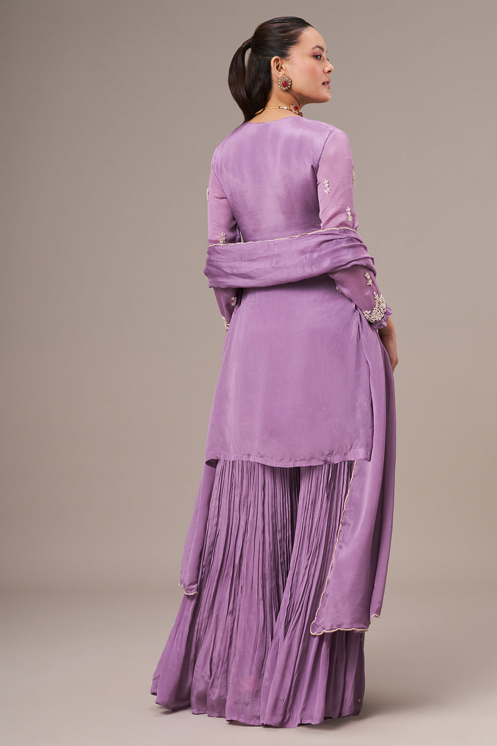 Lavender Chinon Sharara Suit with Pearl and Sequin Work