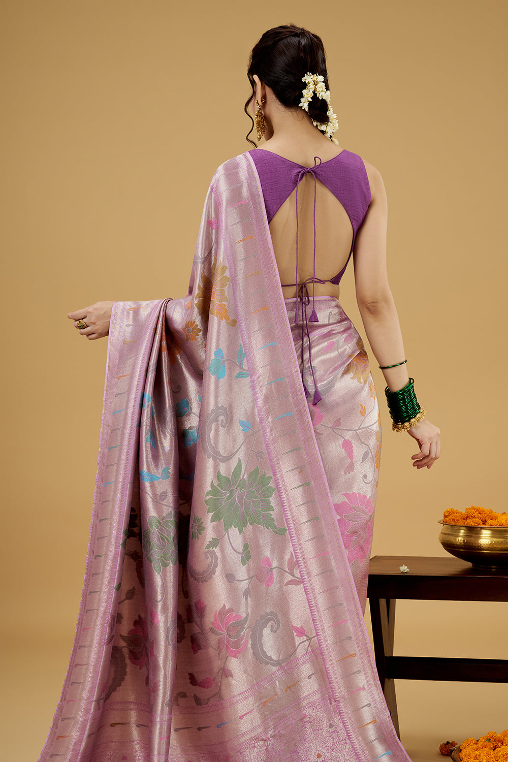 Lavender Dola Silk Saree with Zardosi Work