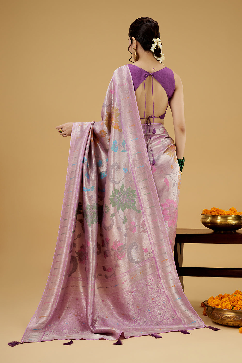Lavender Dola Silk Saree with Zardosi Work