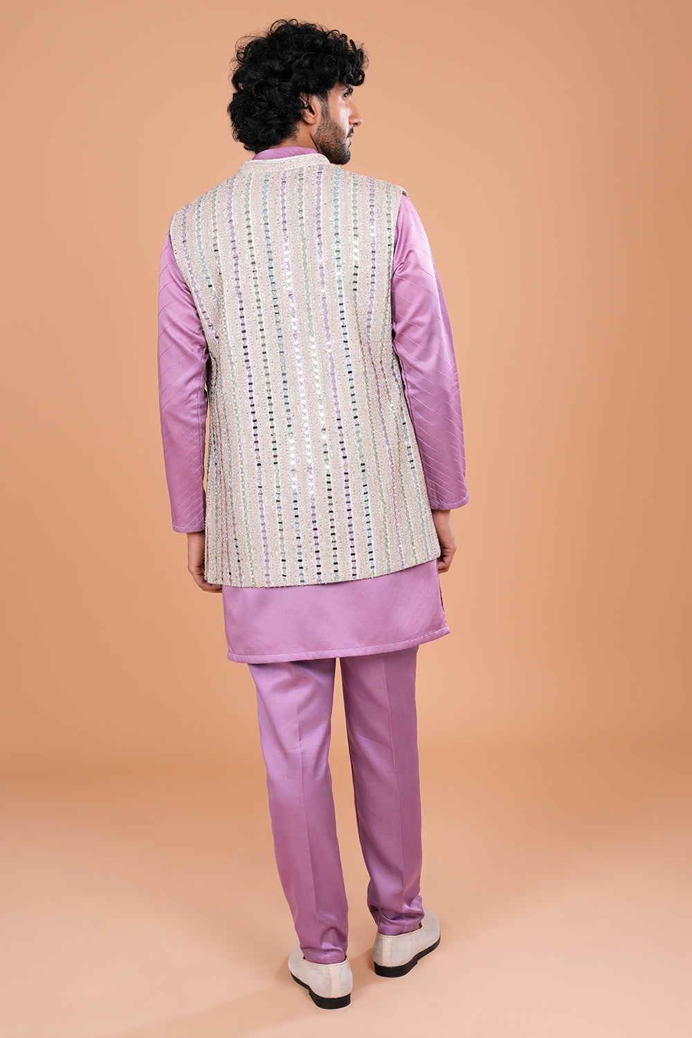 Lavender Elegance with Mirror Embellished Jacket Men's Kurta Set
