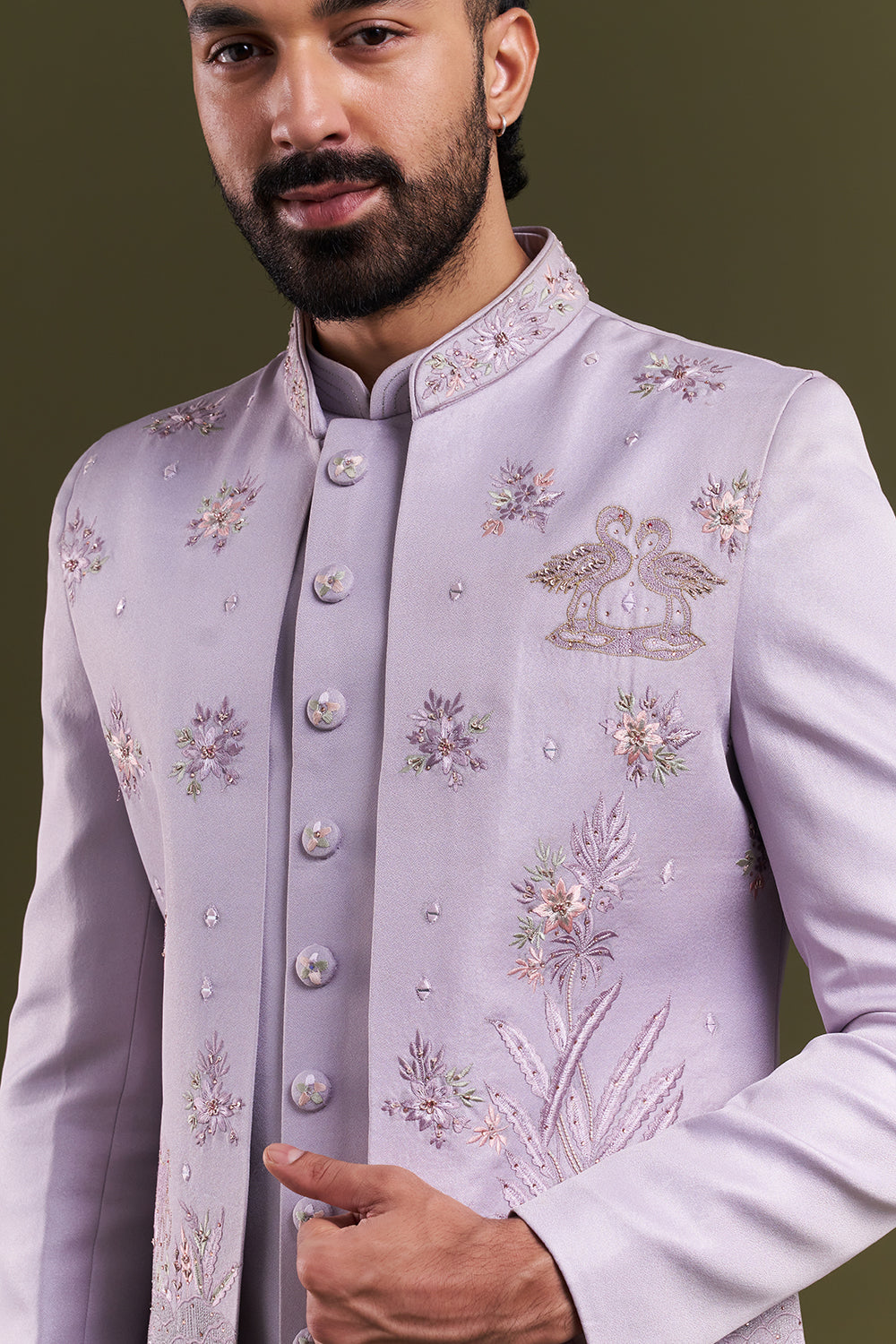 Lavender Embellished Men's Kurta with Jacket