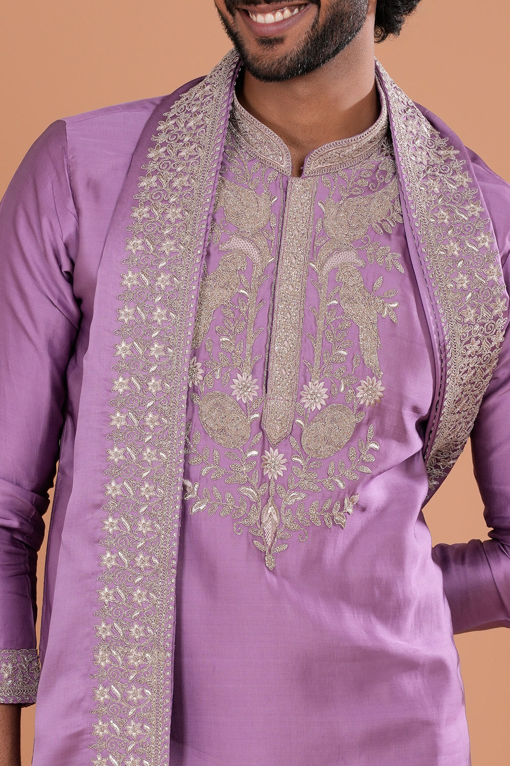 Lavender Embroidered Regal Men's Kurta Set