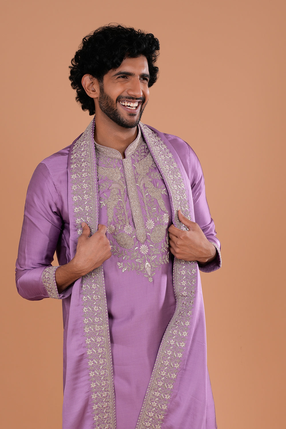 Lavender Embroidered Regal Men's Kurta Set