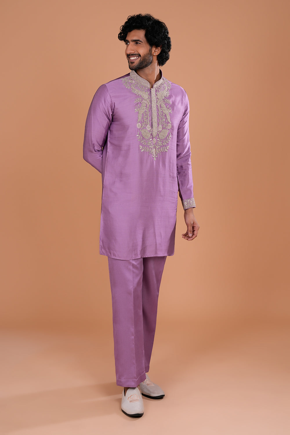 Lavender Embroidered Regal Men's Kurta Set