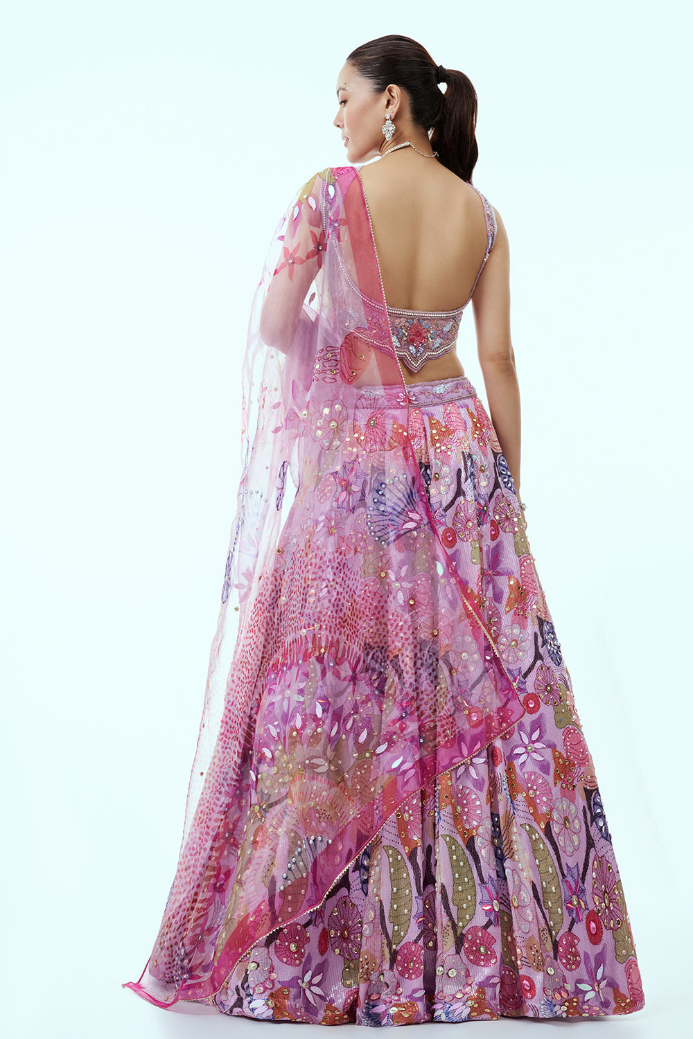 Lavender Sequins Lehenga with Floral Print and 3D Work