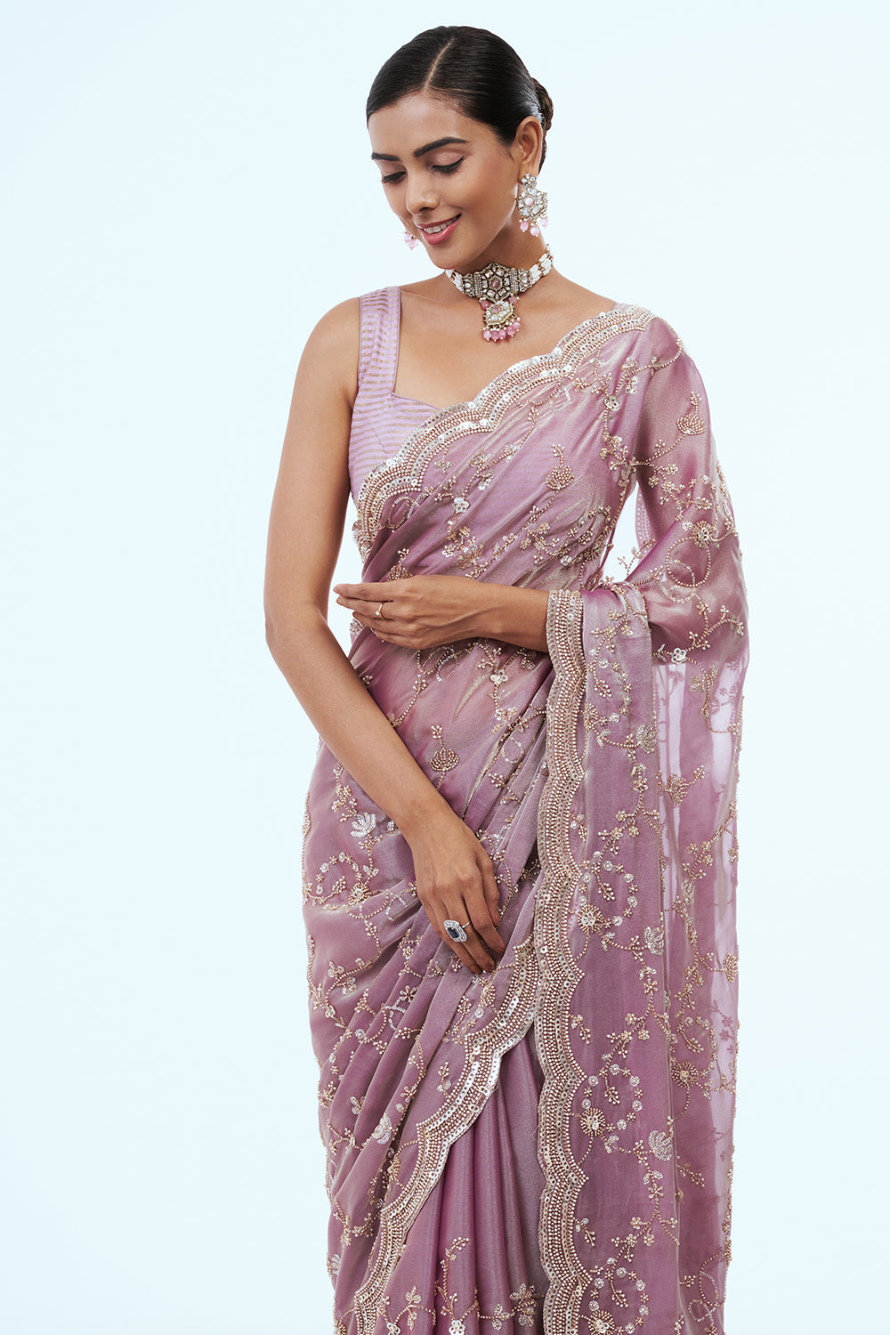 Lavender Glass Tissue Saree with Sequins