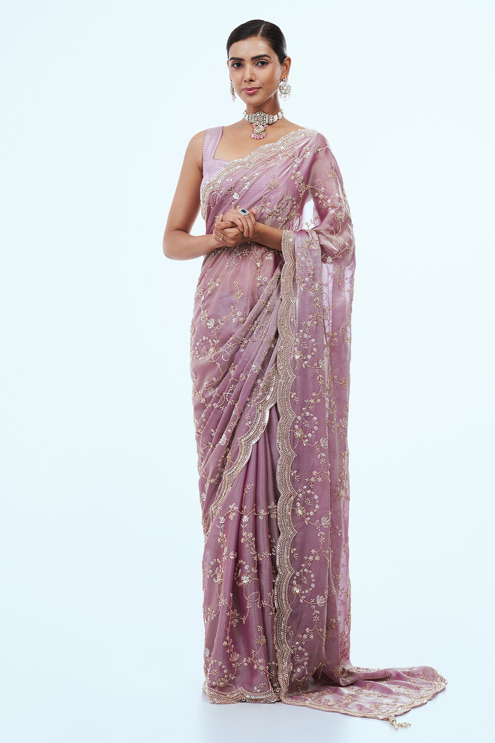 Lavender Glass Tissue Saree with Sequins