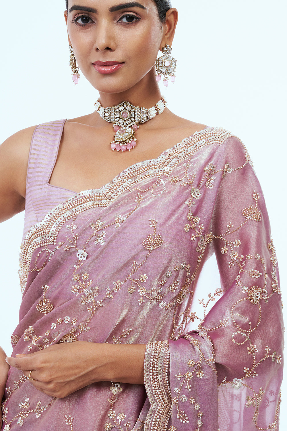 Lavender Glass Tissue Saree with Sequins