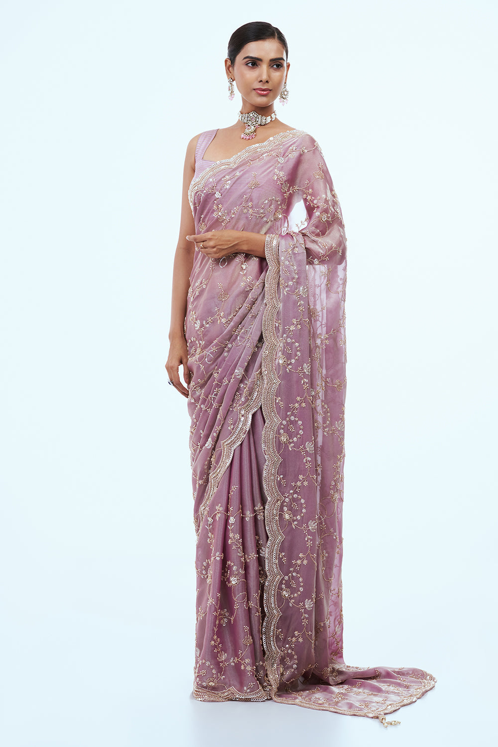 Lavender Glass Tissue Saree with Sequins