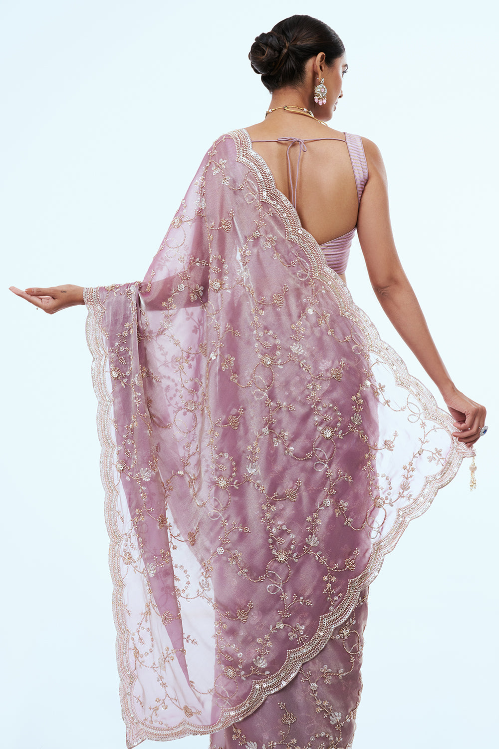 Lavender Glass Tissue Saree with Sequins
