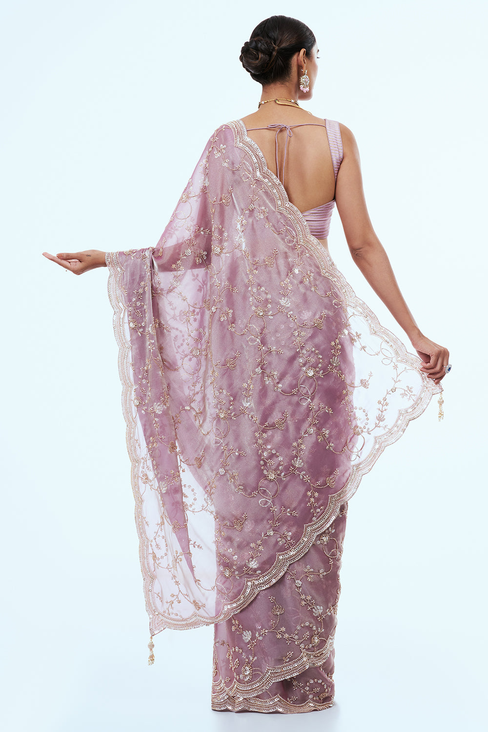 Lavender Glass Tissue Saree with Sequins