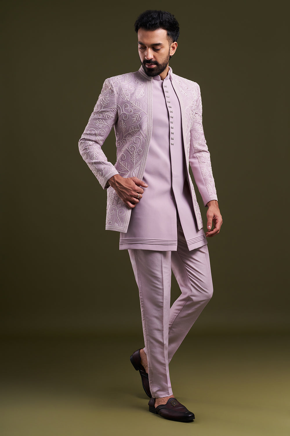 Lavender Japanese Armani Dori Work Men's Kurta with Jacket