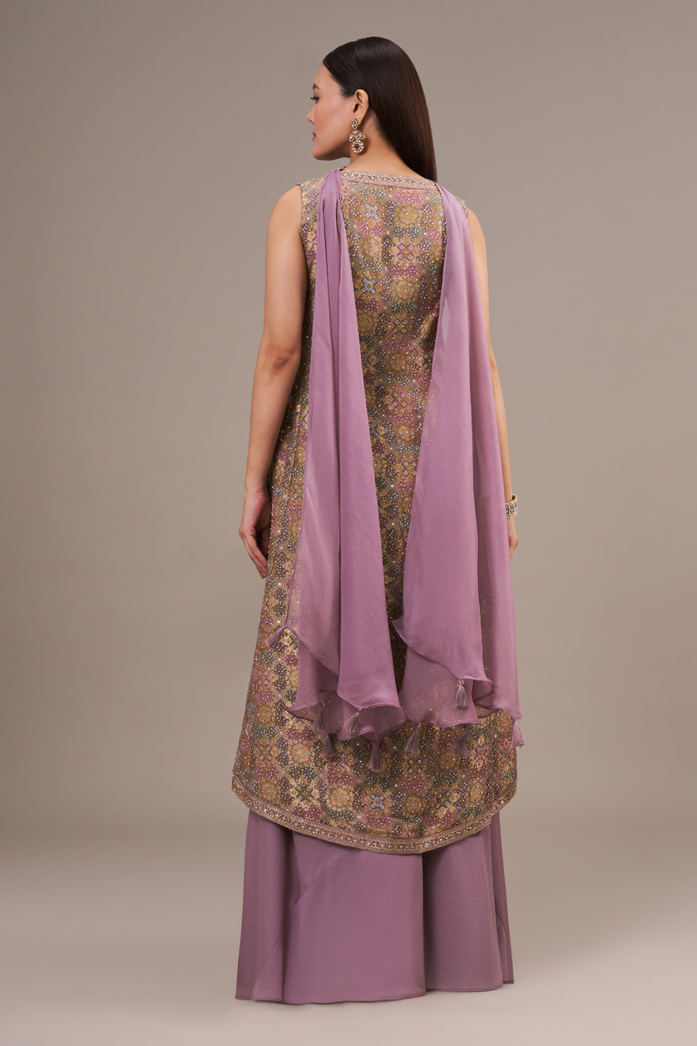 Lavender Khadi Georgette Palazzo Suit with Sequin and Zari Work