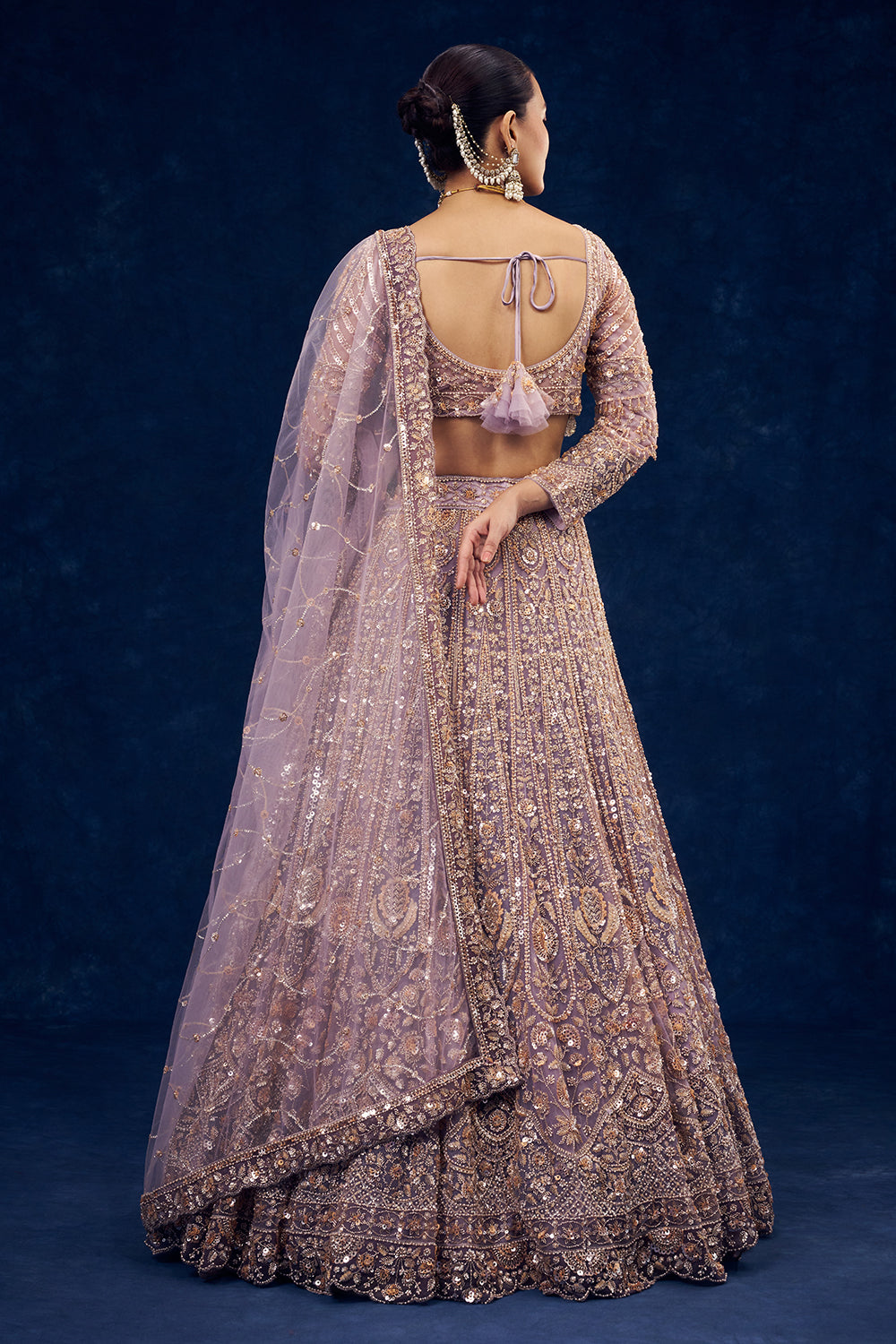 Lavender Net Lehenga with Cutdana and Pearl Hand Work