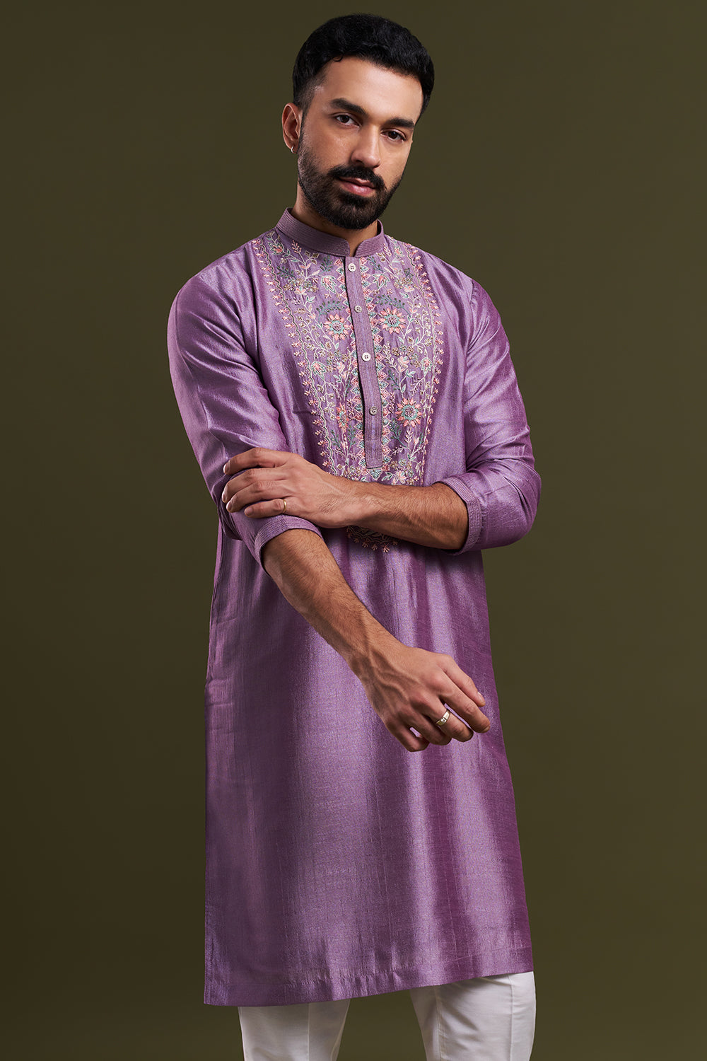 Lavender Nokia Silk Embellished Men's Kurta Set