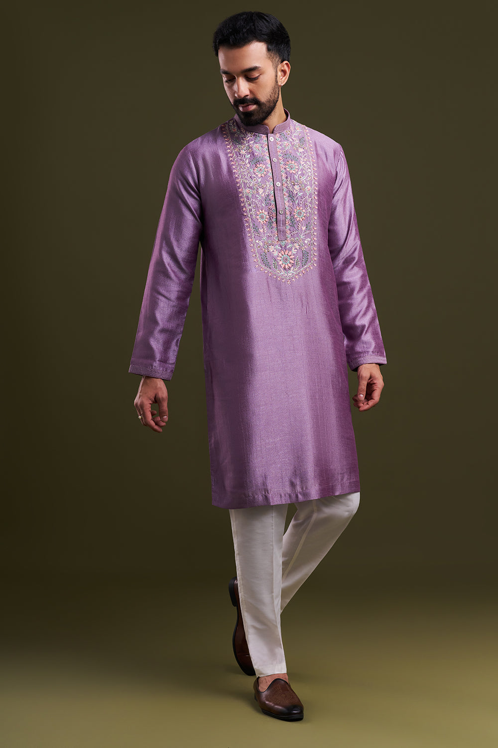 Lavender Nokia Silk Embellished Men's Kurta Set