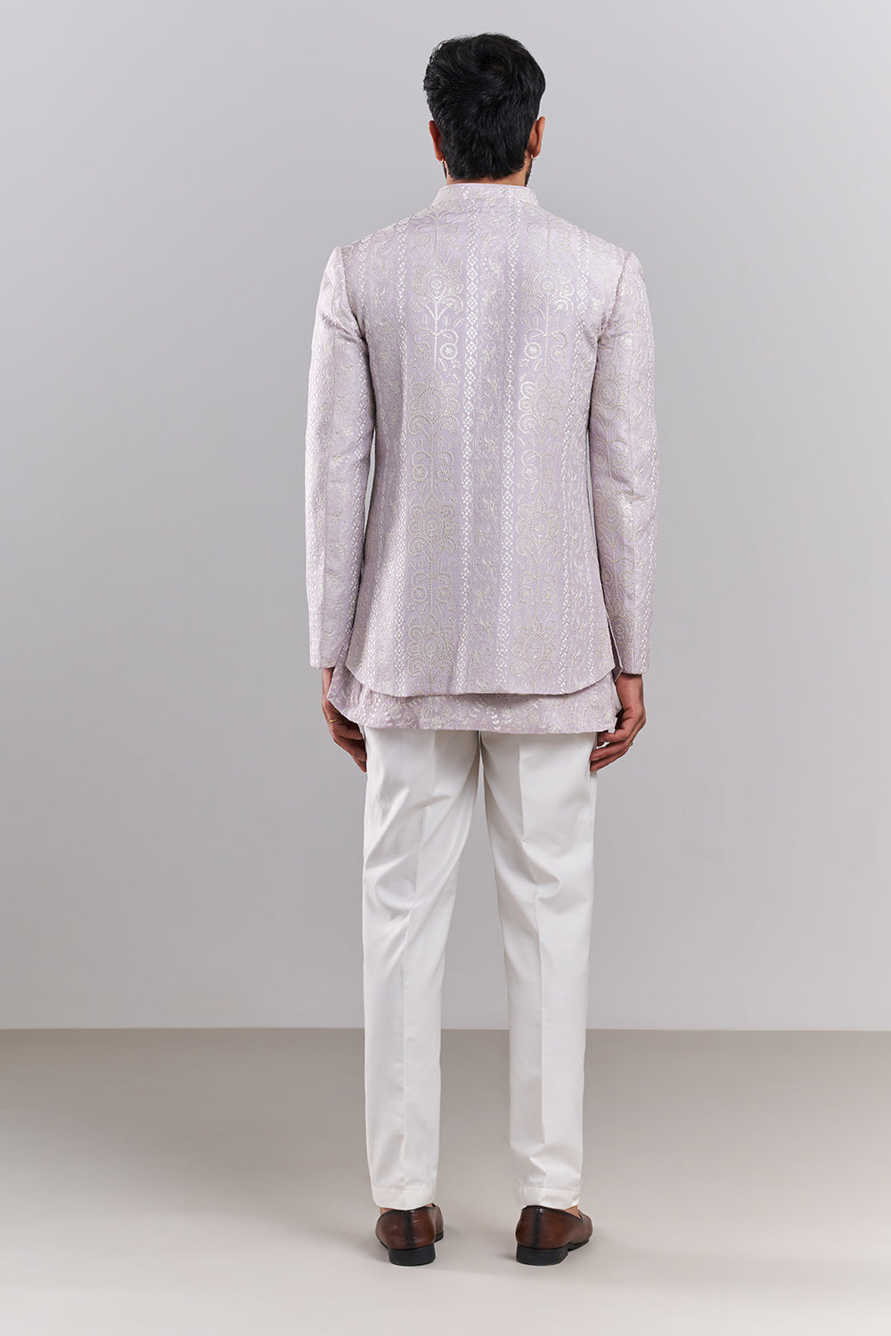 Lavender Nokia Silk Embroidered Men’s Indo-Western Set