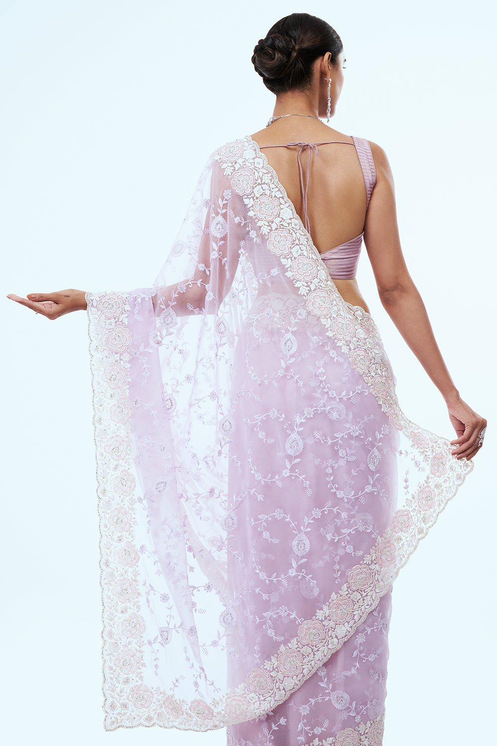 Lavender Organza Saree with Pearl Detailing