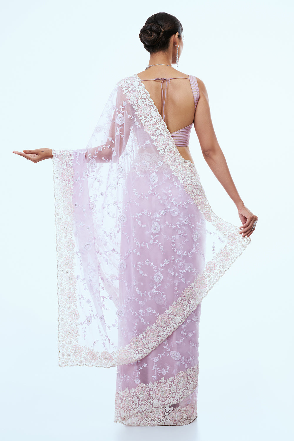 Lavender Organza Saree with Pearl Detailing