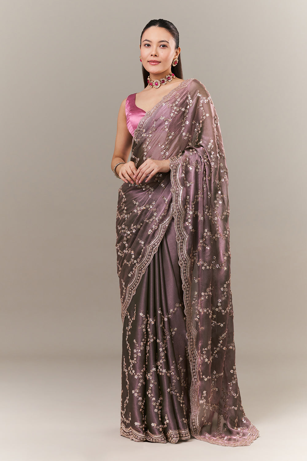 Lavender Organza Saree with Sequin and Cutdana Work