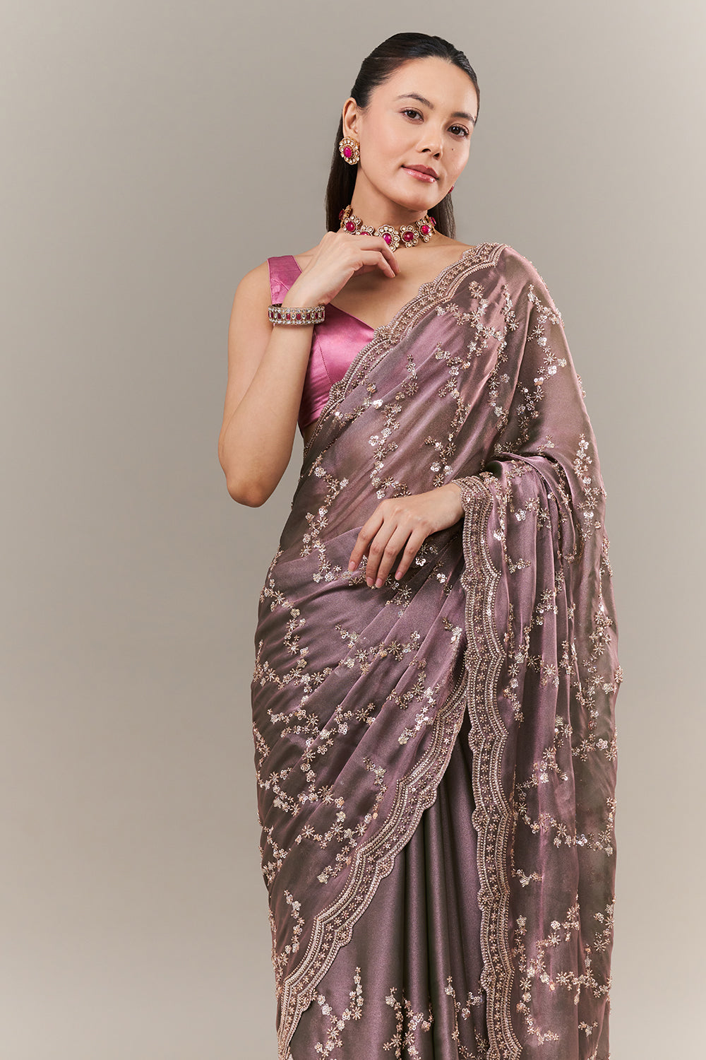 Lavender Organza Saree with Sequin and Cutdana Work