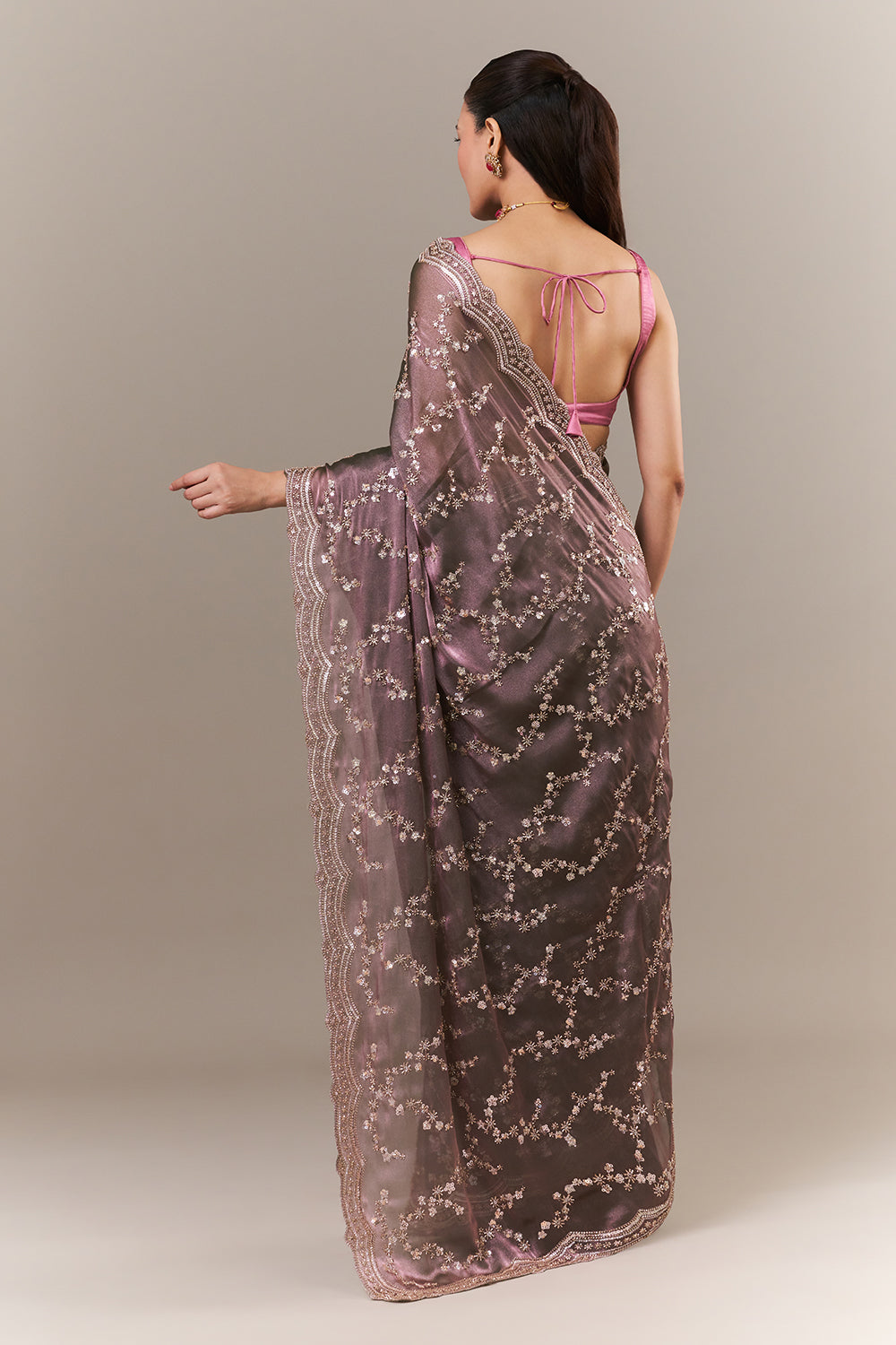Lavender Organza Saree with Sequin and Cutdana Work
