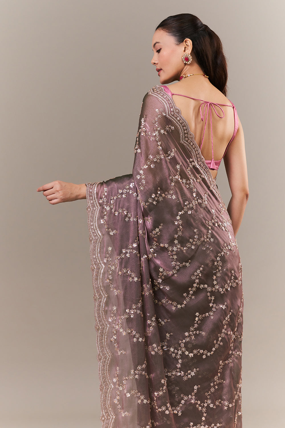 Lavender Organza Saree with Sequin and Cutdana Work