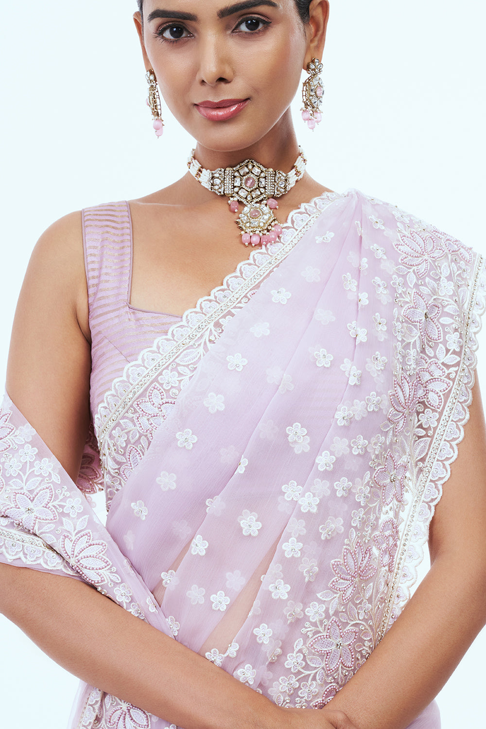 Lavender Organza Saree with Thread Work