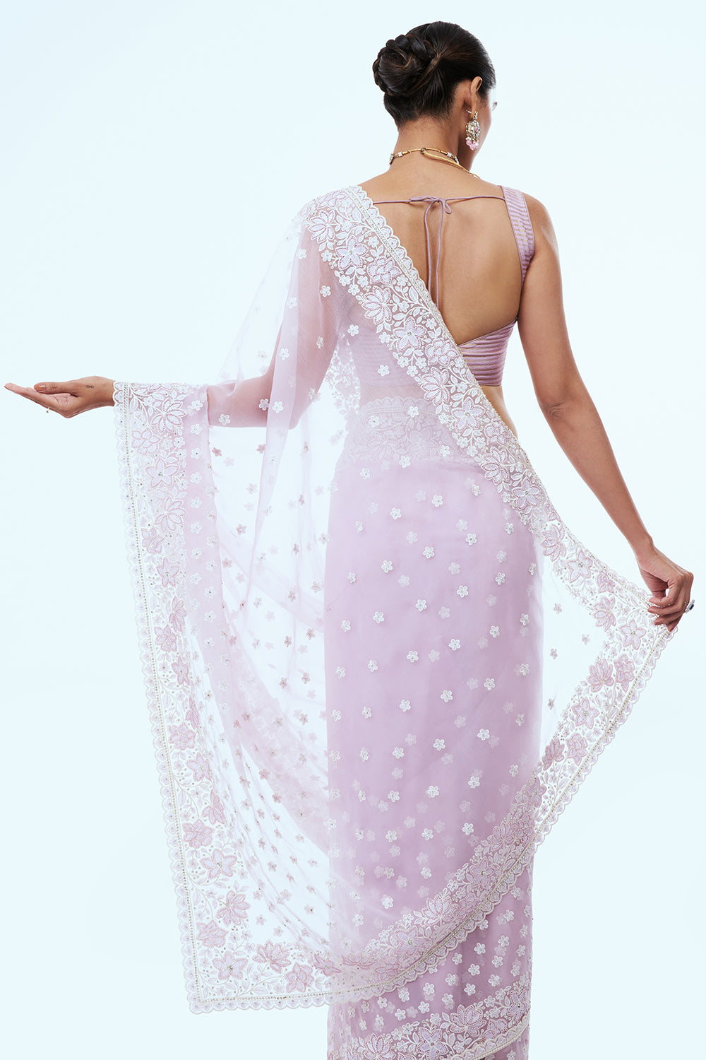 Lavender Organza Saree with Thread Work