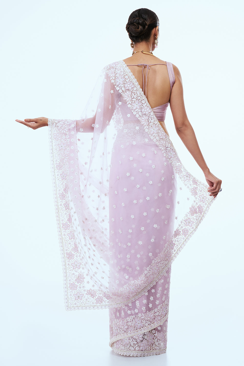 Lavender Organza Saree with Thread Work
