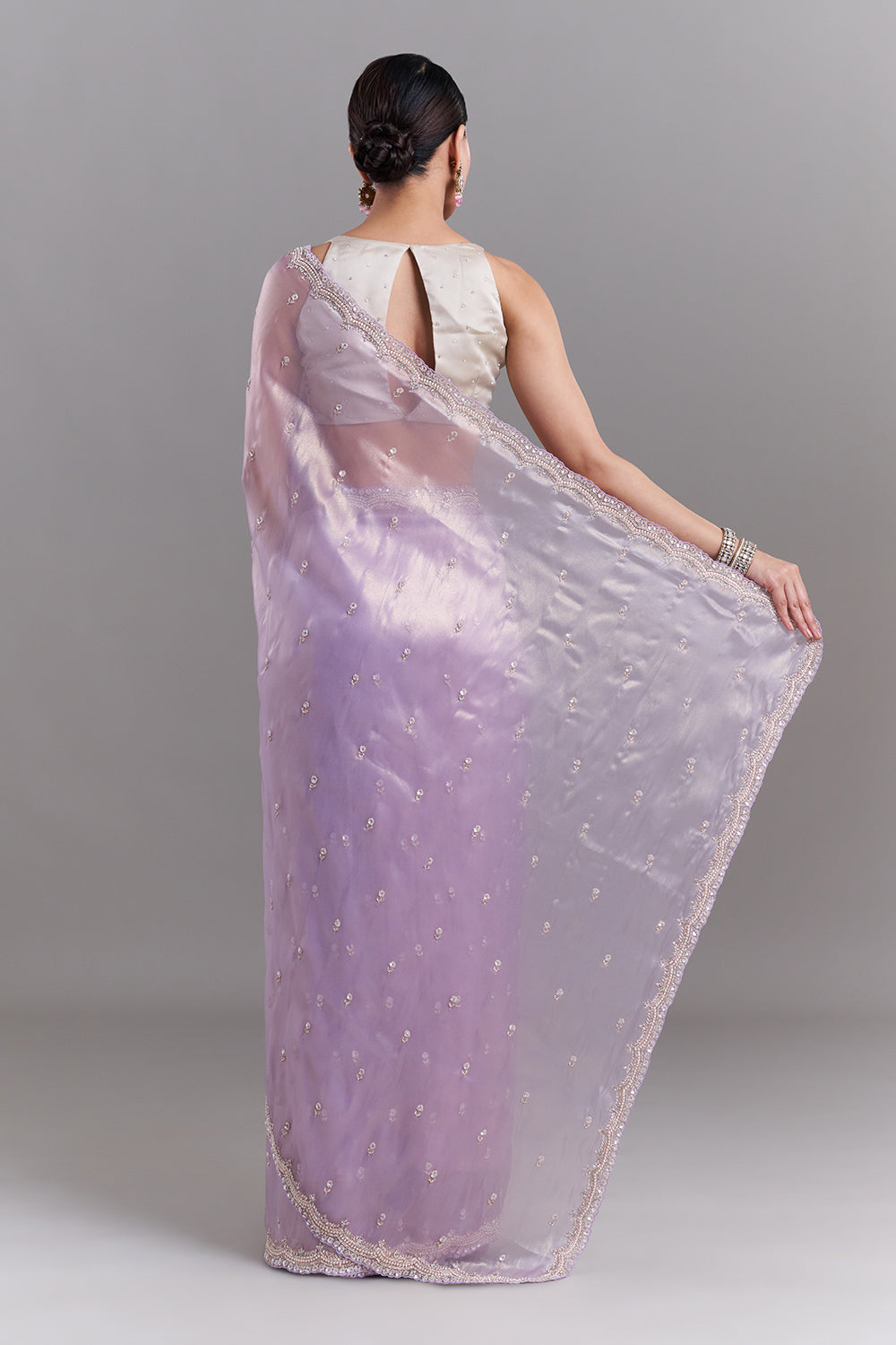 Lavender Shimmer Organza Saree with Floral Border