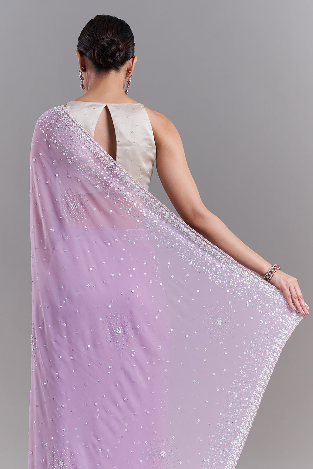 Lavender Shimmer Organza Saree with Sequin and Pearl Highlights