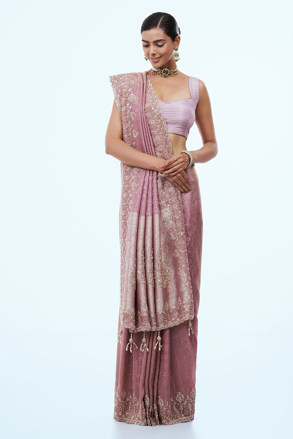Lavender Silk Saree with Cutdana Work