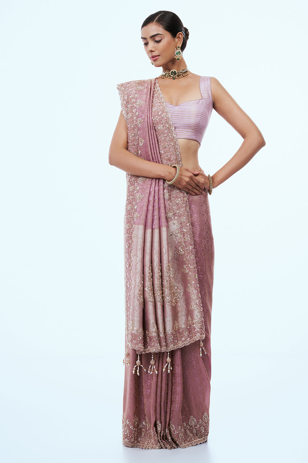 Lavender Silk Saree with Cutdana Work