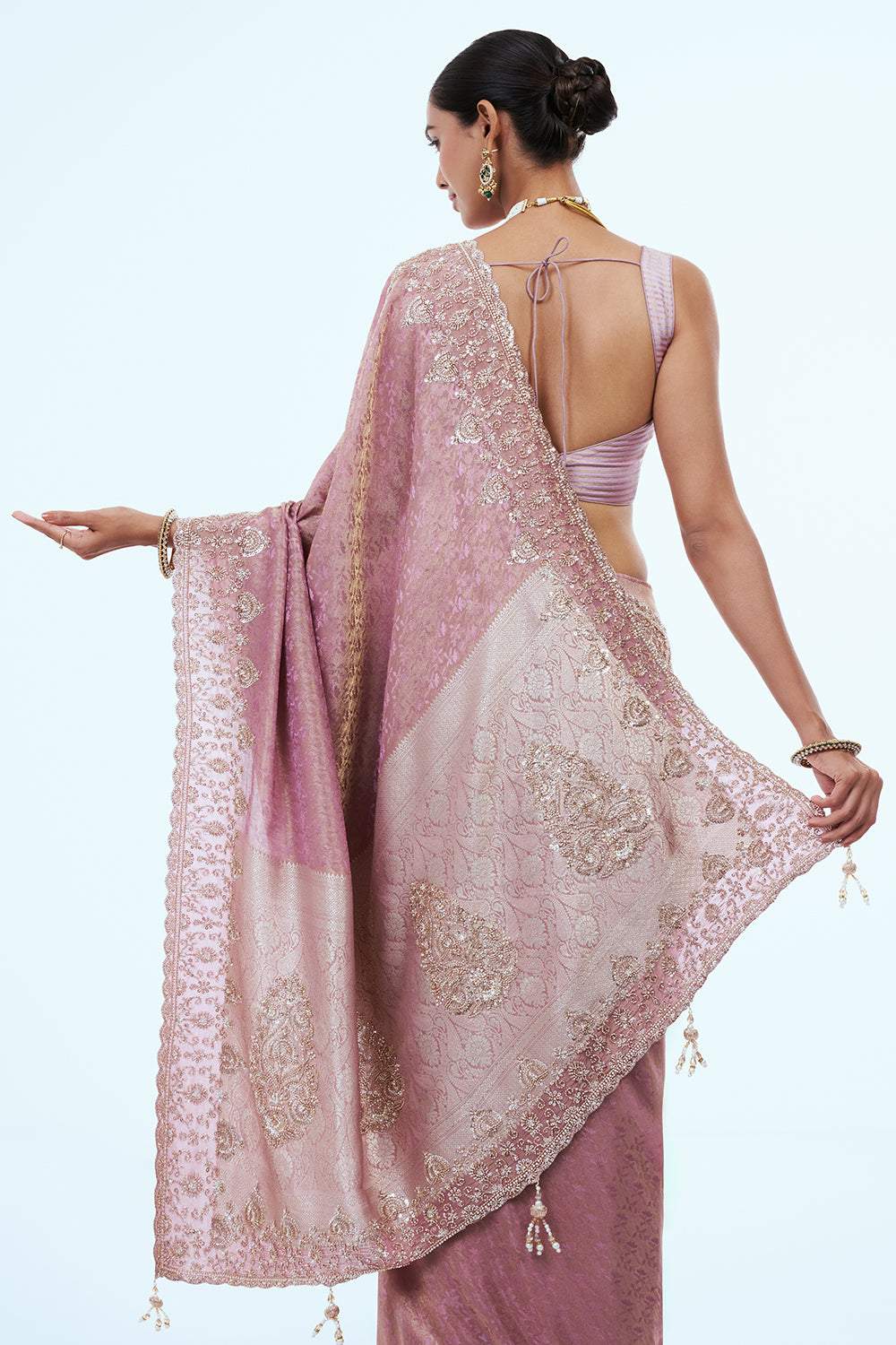 Lavender Silk Saree with Cutdana Work