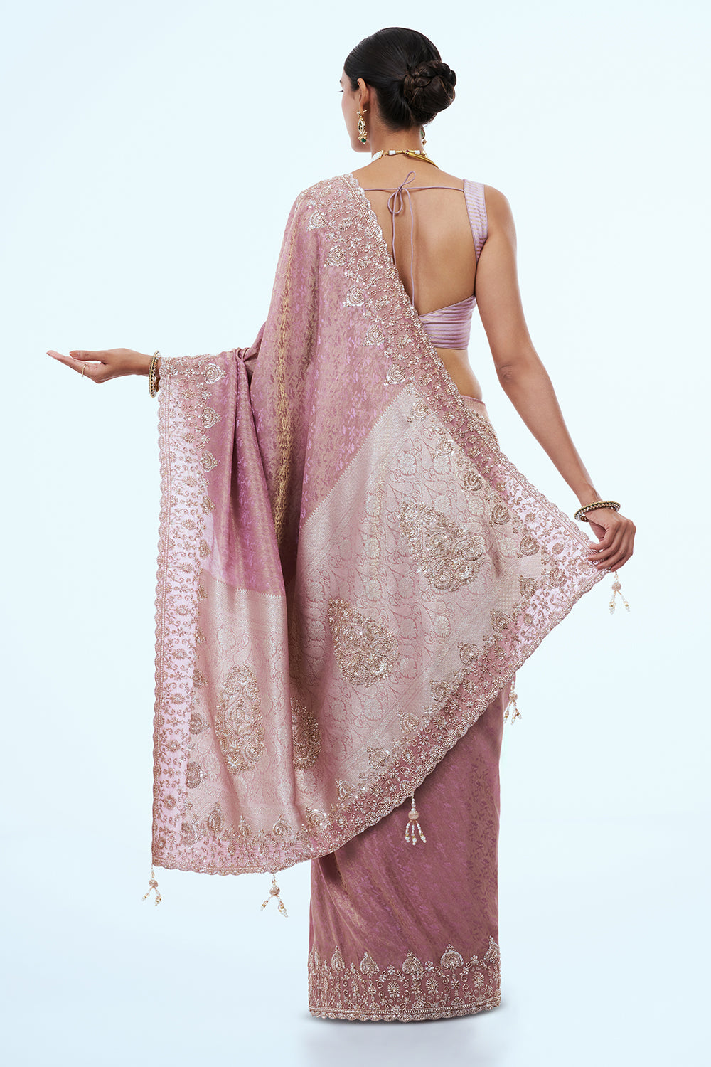 Lavender Silk Saree with Cutdana Work