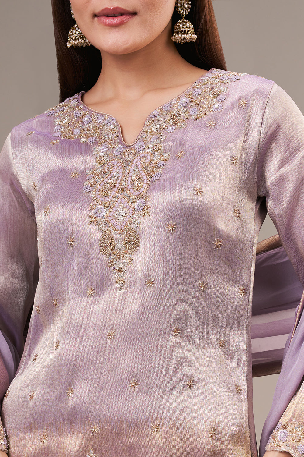Lavender Tissue Palazzo Suit with Zardosi and Resham Work
