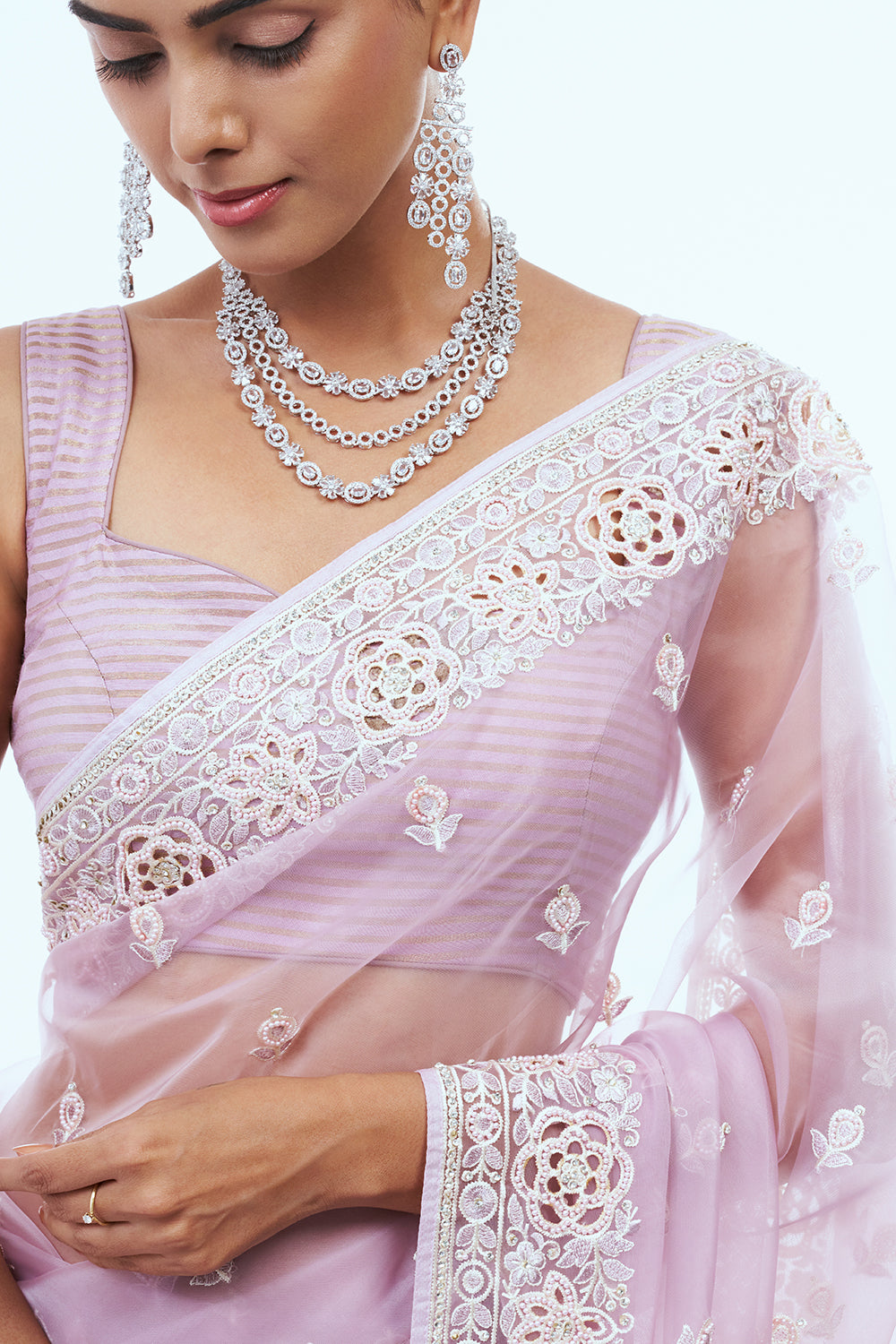 Lavender Tissue Saree with Stone Work